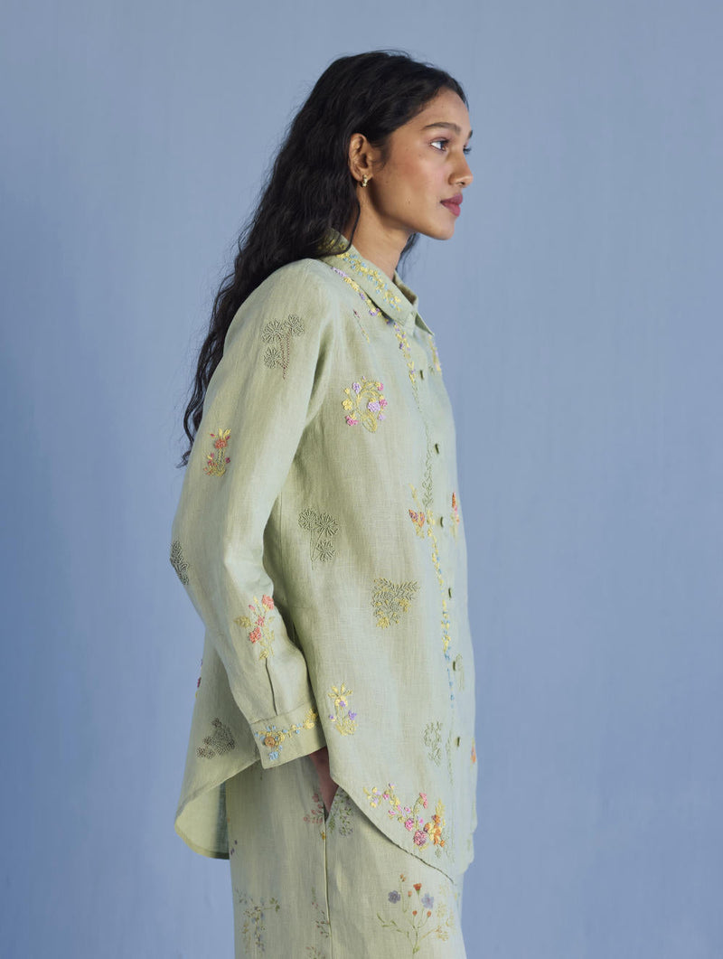Alila Embroidered Oversized Co-ord Set - Mint linen by Manan in mint color for women Worldwide