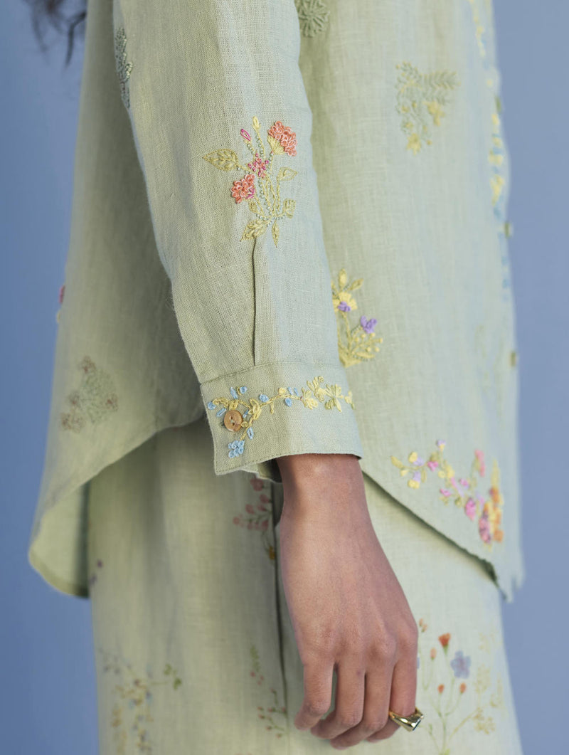 Alila Embroidered Oversized Co-ord Set - Mint linen by Manan in mint color for women Worldwide