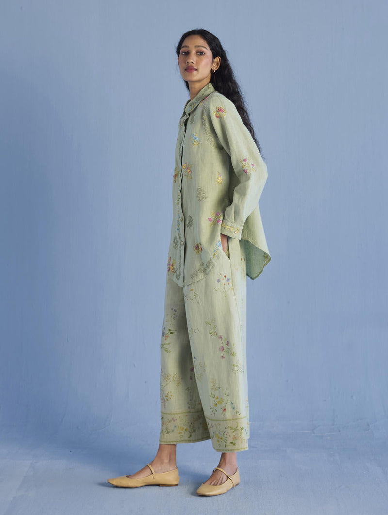 Alila Embroidered Oversized Co-ord Set - Mint linen by Manan in mint color for women Worldwide