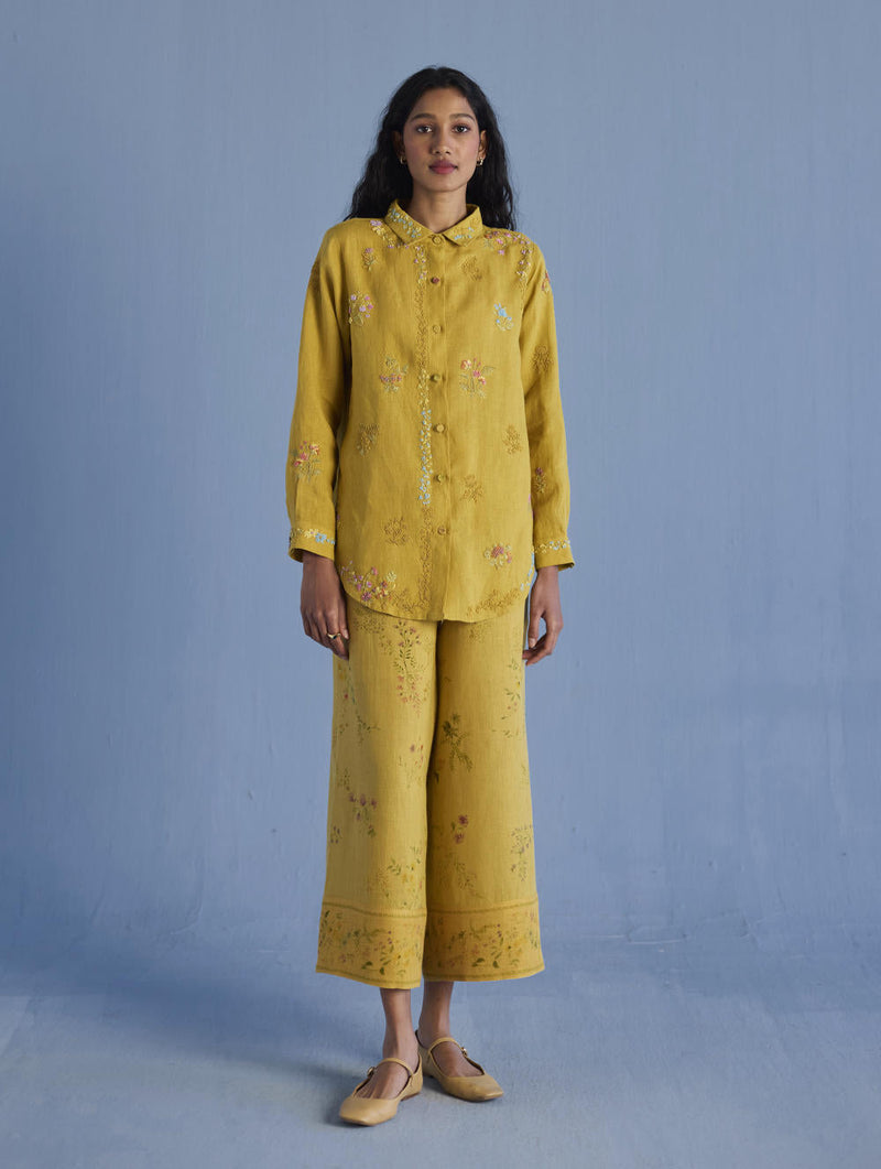 Alila Embroidered Oversized Co-ord Set - Ochre linen by Manan for women Worldwide