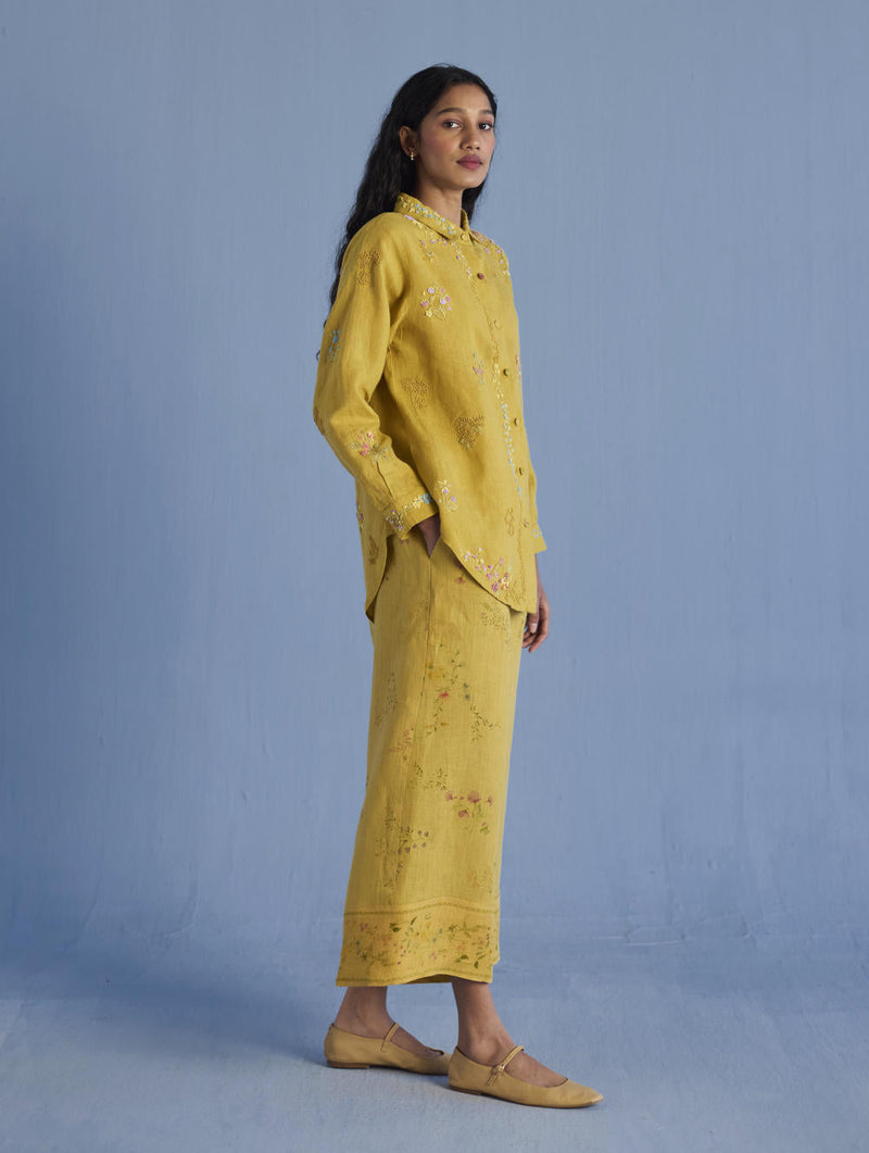 Alila Embroidered Oversized Co-ord Set - Ochre linen by Manan for women Worldwide