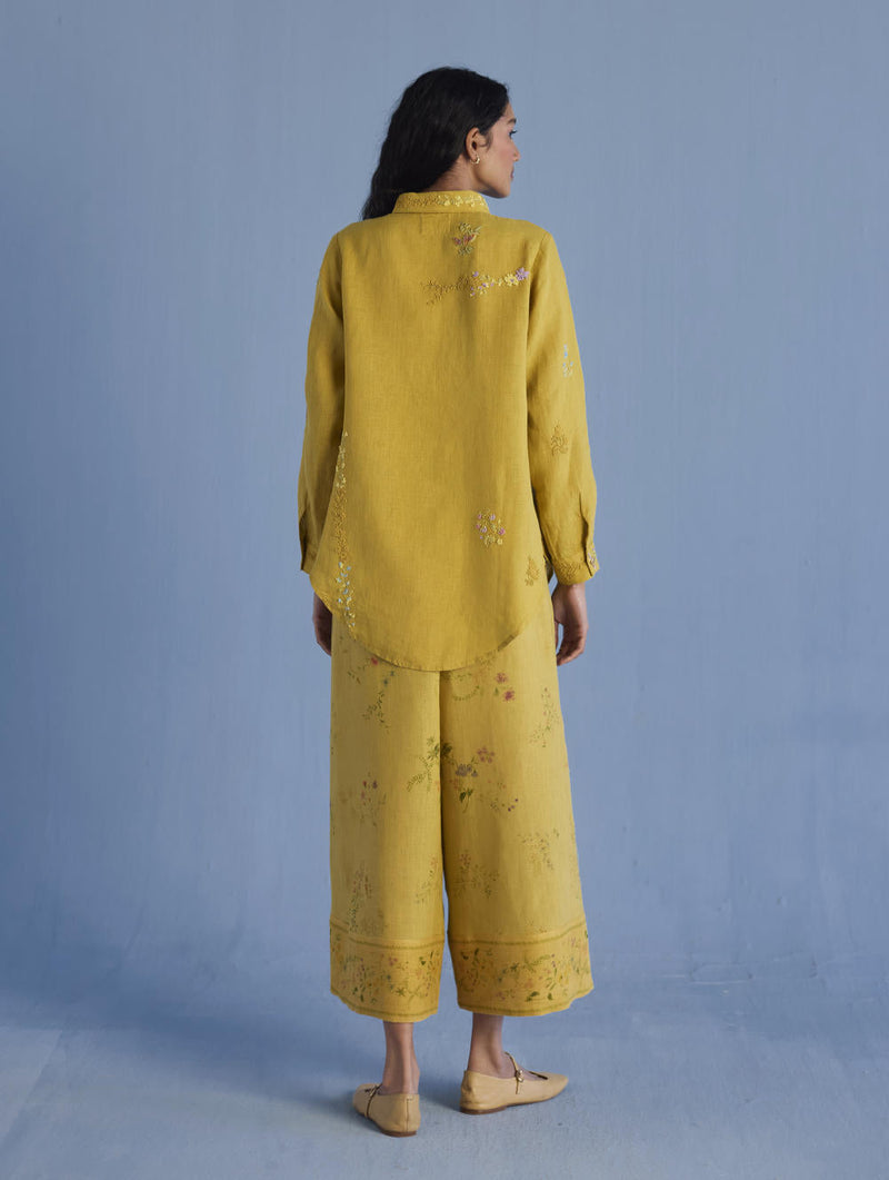 Alila Embroidered Oversized Co-ord Set - Ochre linen by Manan for women Worldwide