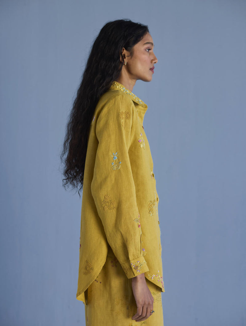 Alila Embroidered Oversized Co-ord Set - Ochre linen by Manan for women Worldwide