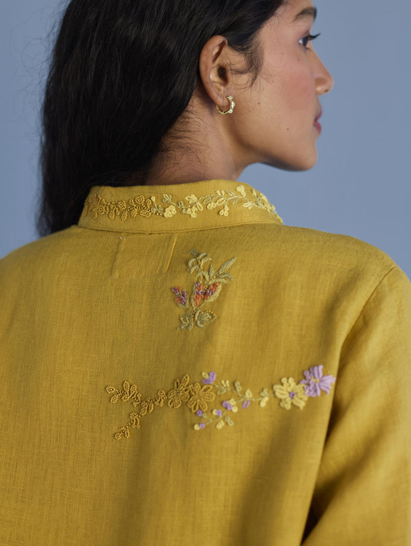 Alila Embroidered Oversized Co-ord Set - Ochre linen by Manan for women Worldwide