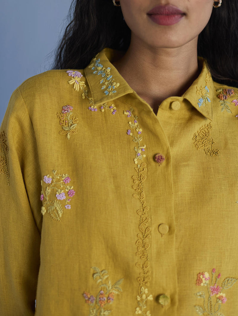 Alila Embroidered Oversized Co-ord Set - Ochre linen by Manan for women Worldwide