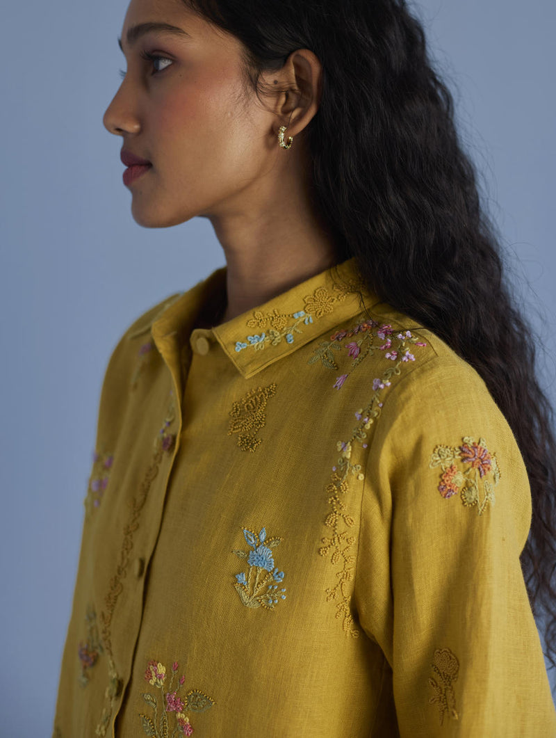 Alila Embroidered Oversized Co-ord Set - Ochre linen by Manan for women Worldwide