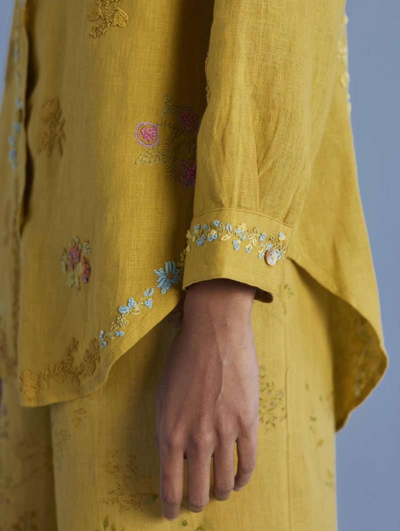 Alila Embroidered Oversized Co-ord Set - Ochre linen by Manan for women Worldwide