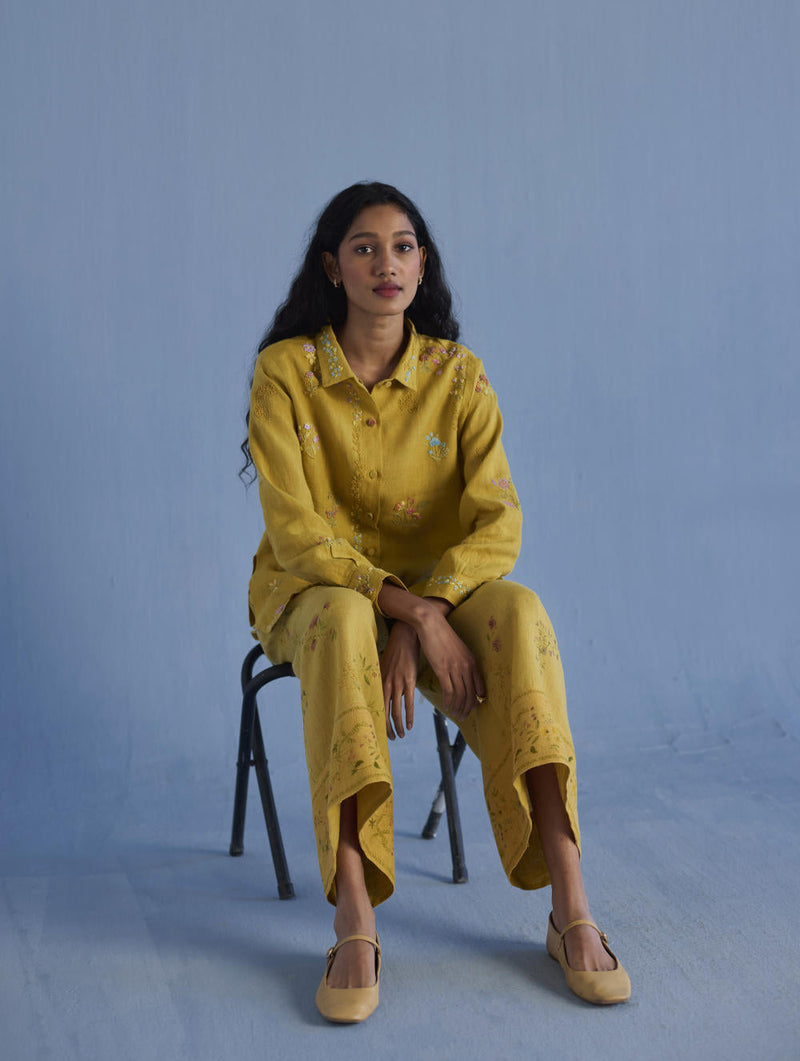 Alila Embroidered Oversized Co-ord Set - Ochre linen by Manan for women Worldwide