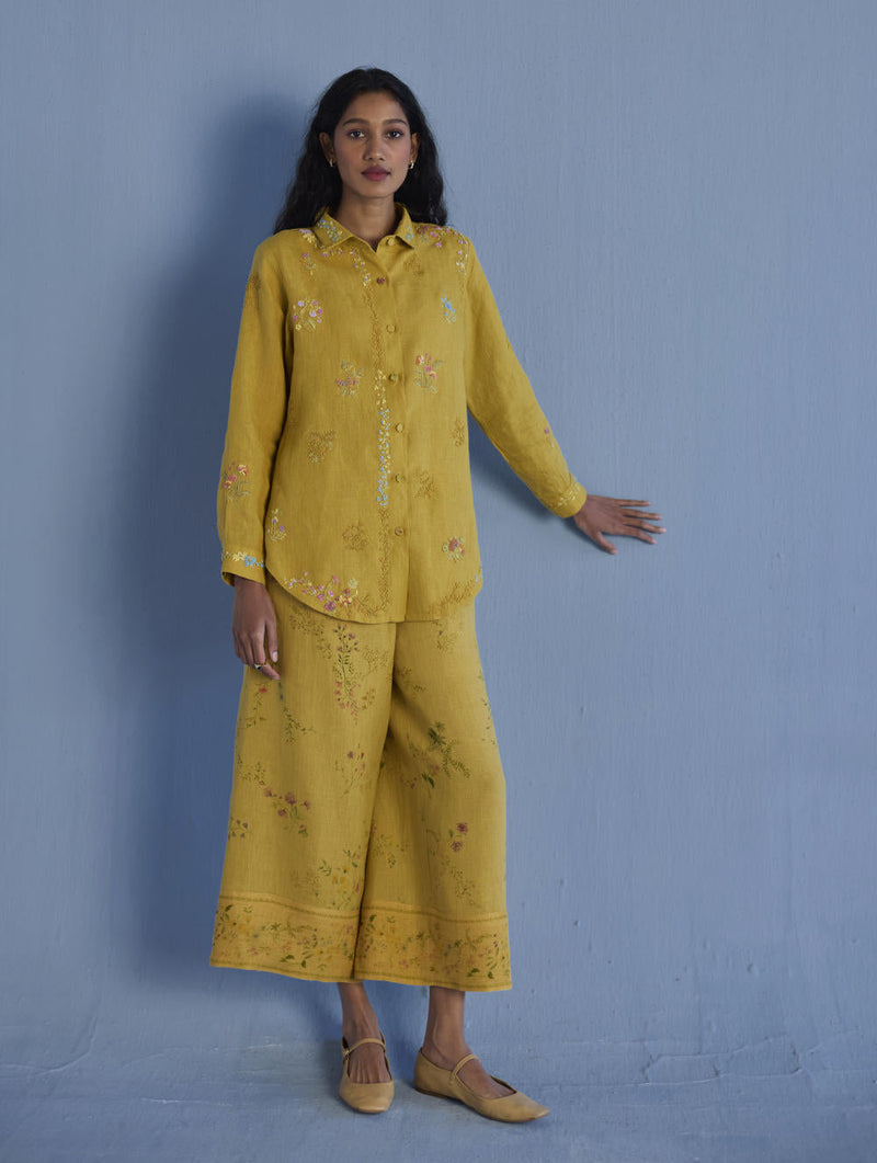 Alila Embroidered Oversized Co-ord Set - Ochre linen by Manan for women Worldwide