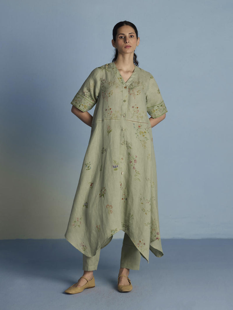 Inoya Linen Co-ord Set - Mint linen by Manan in mint color for women Worldwide