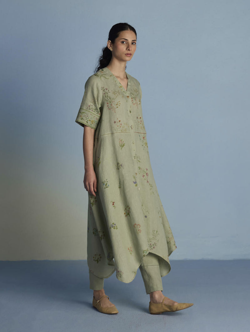 Inoya Linen Co-ord Set - Mint linen by Manan in mint color for women Worldwide
