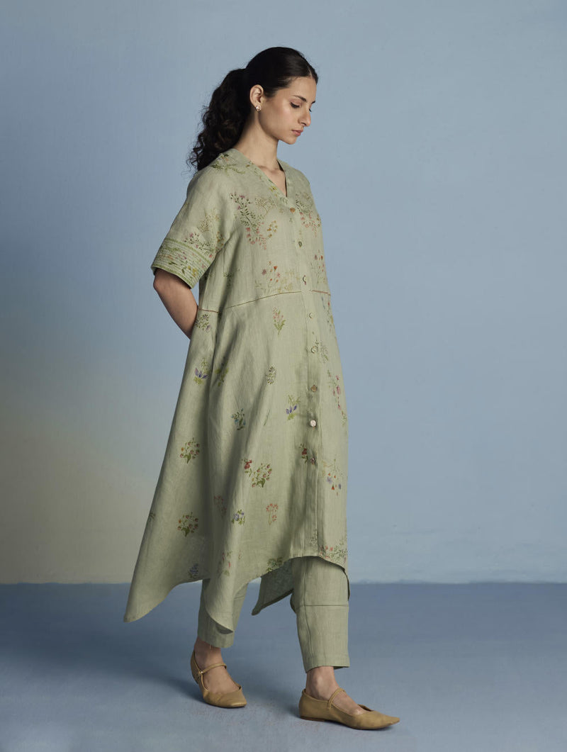 Inoya Linen Co-ord Set - Mint linen by Manan in mint color for women Worldwide