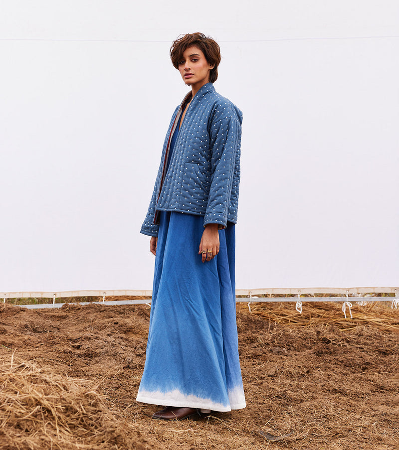 Cyan jacket cotton by Khara Kapas in blue for women Worldwide