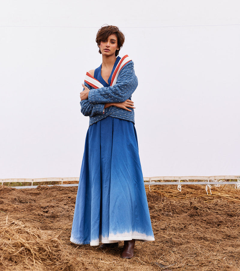 Cyan jacket cotton by Khara Kapas in blue for women Worldwide