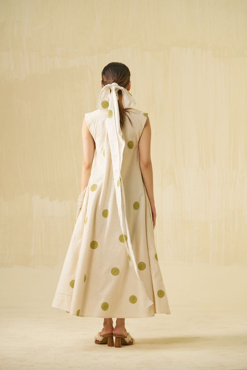 Daffodil Dress-Natural + Sage handwoven cotton dress by Stoique in natural, sage for women Worldwide