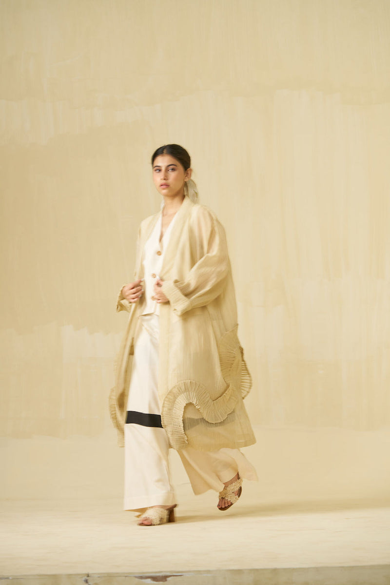 Daisy Overlay-Champagne Gold crushed silk jacket/overlay by Stoique in champagne gold for women Worldwide