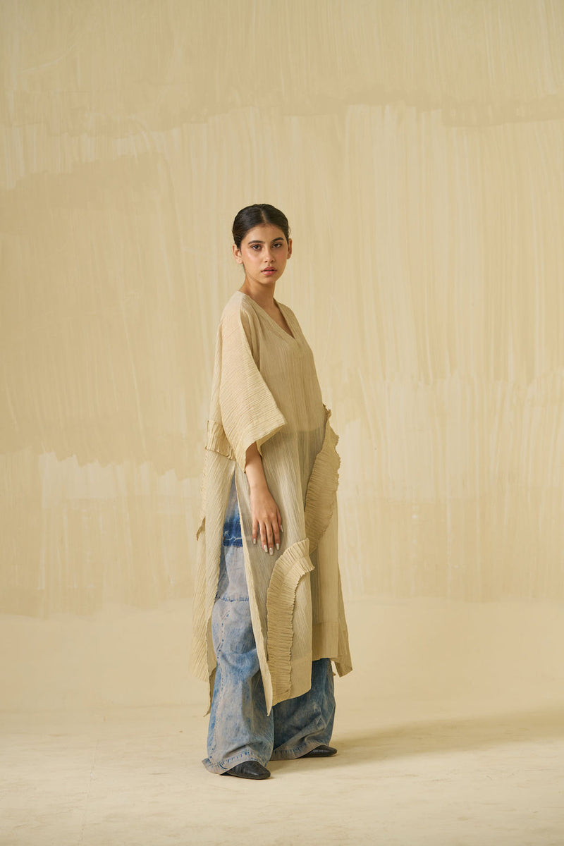 Daisy Tunic-Champagne Gold crushed silk tunics and kaftans by Stoique in champagne gold for women Worldwide