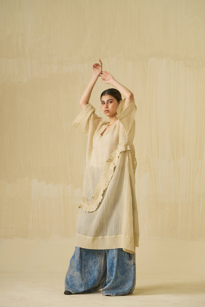 Daisy Tunic-Champagne Gold crushed silk tunics and kaftans by Stoique in champagne gold for women Worldwide
