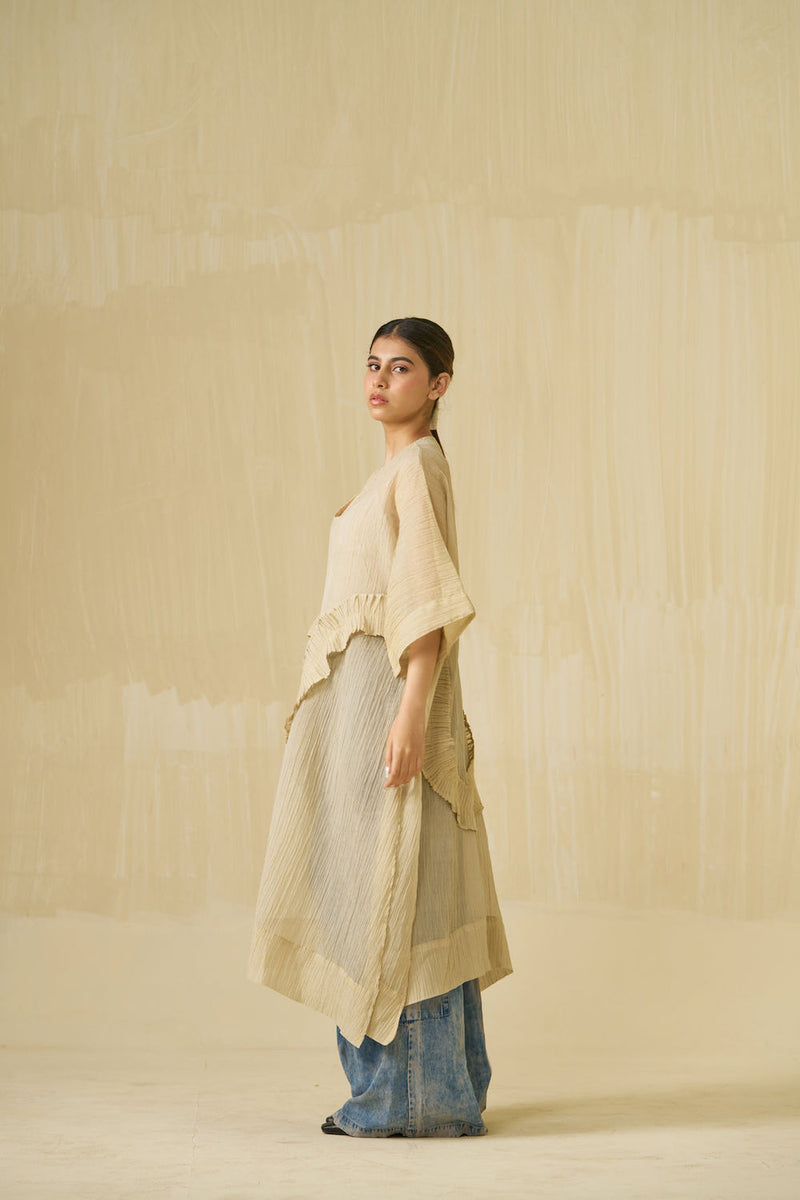 Daisy Tunic-Champagne Gold crushed silk tunics and kaftans by Stoique in champagne gold for women Worldwide