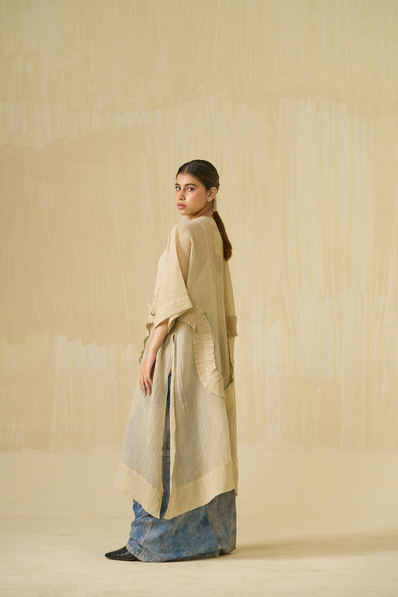 Daisy Tunic-Champagne Gold crushed silk tunics and kaftans by Stoique in champagne gold for women Worldwide