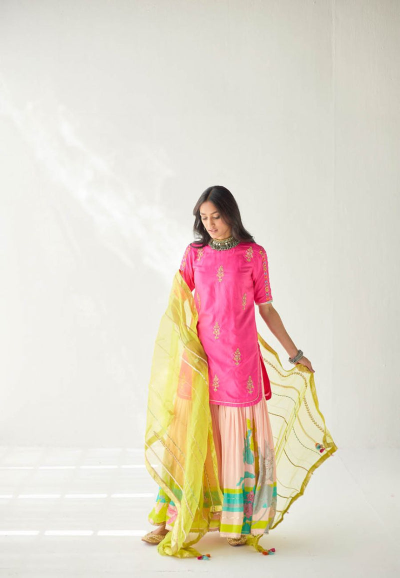 HOT PINK ORCHID GHARARA SET Kurta Sets by Rajiramniq for women Worldwide