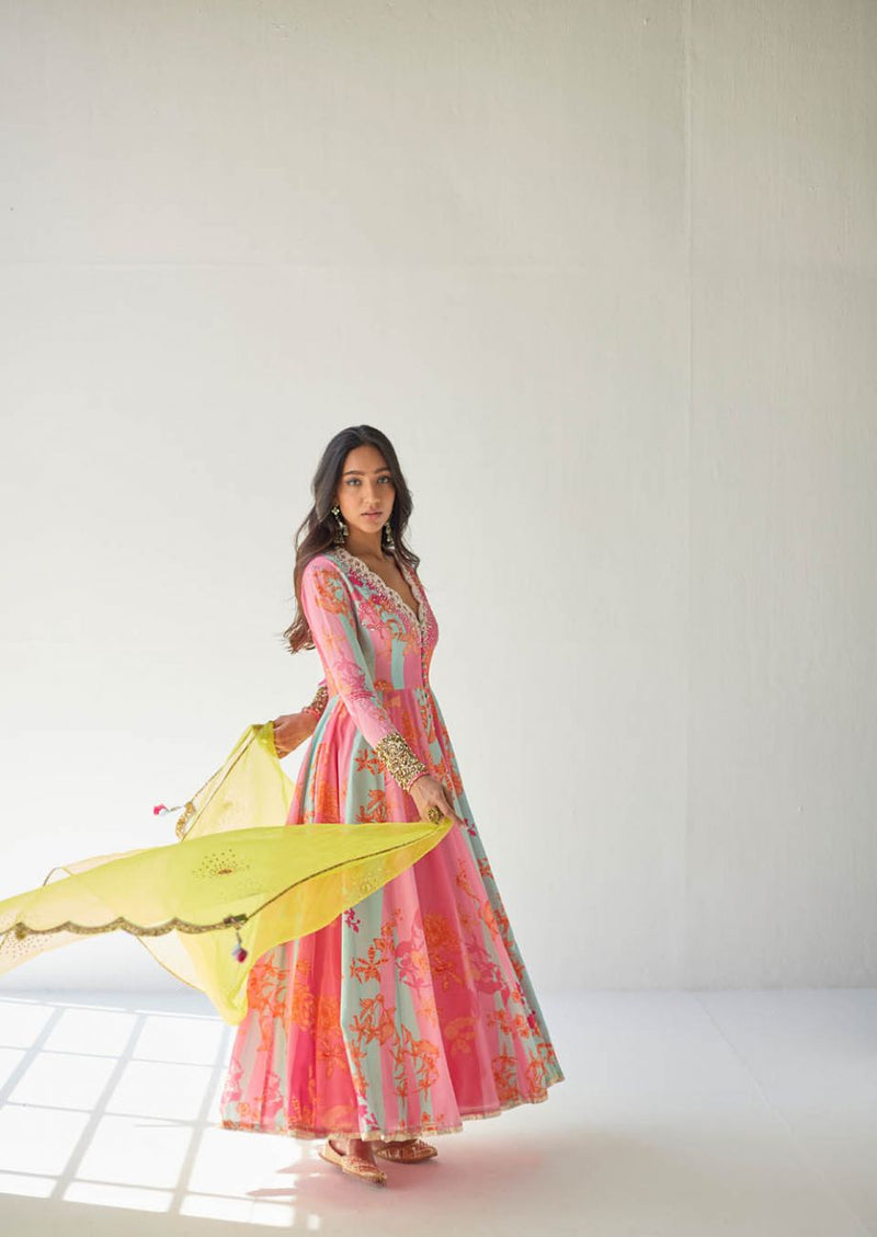 HOT PINK ORCHID ANARKALI SET by Rajiramniq for women Worldwide