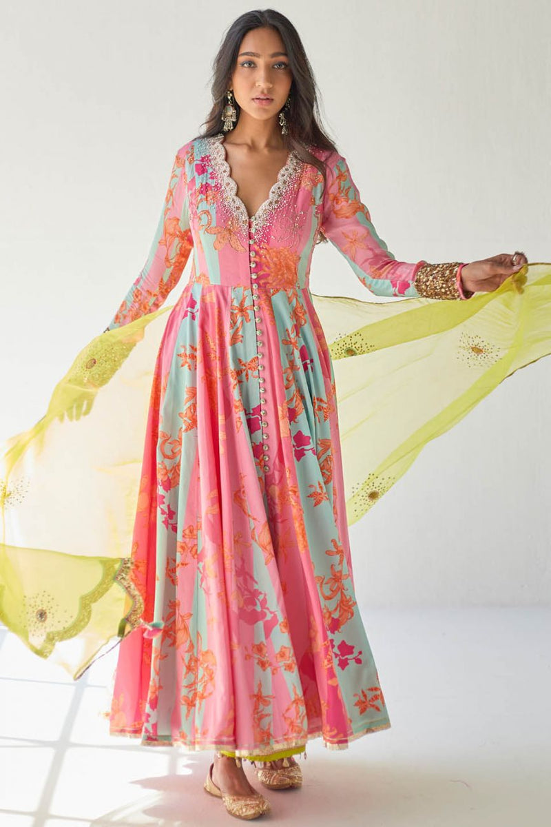 HOT PINK ORCHID ANARKALI SET by Rajiramniq for women Worldwide