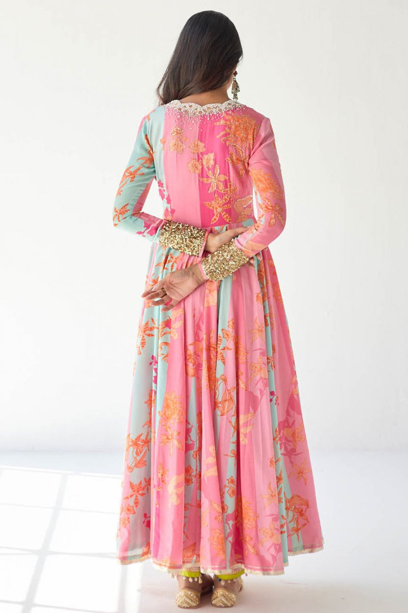 HOT PINK ORCHID ANARKALI SET by Rajiramniq for women Worldwide