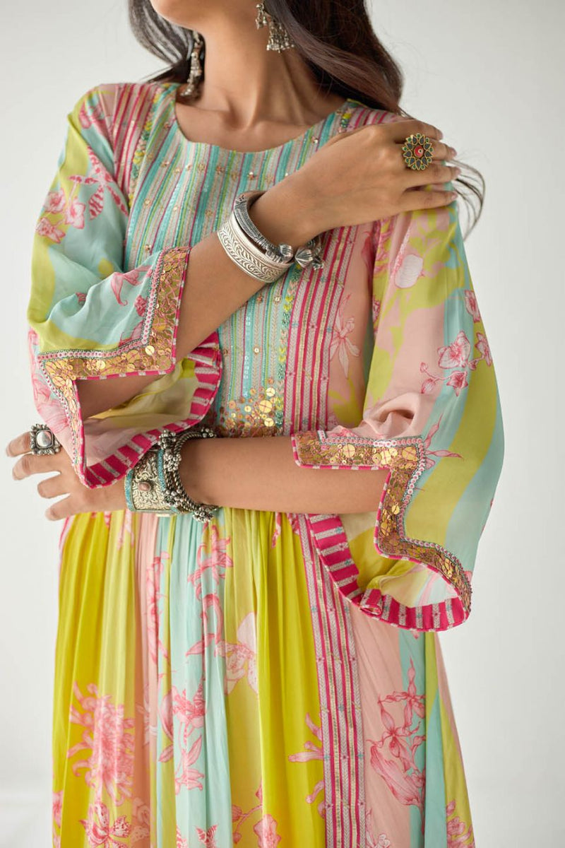 LIME YELLOW ORCHID FRONT PUCKERING YOKE KURTA SET Kurta Sets by Rajiramniq for women Worldwide