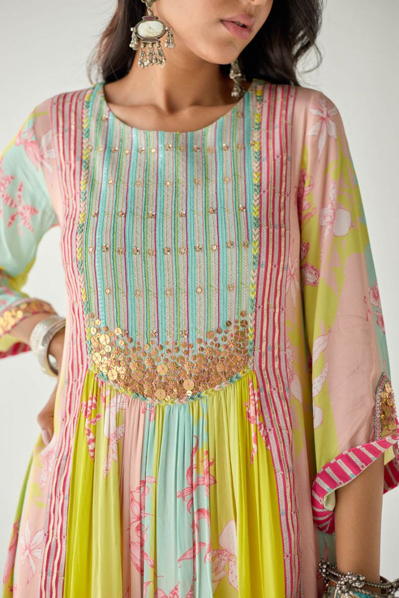 LIME YELLOW ORCHID FRONT PUCKERING YOKE KURTA SET Kurta Sets by Rajiramniq for women Worldwide