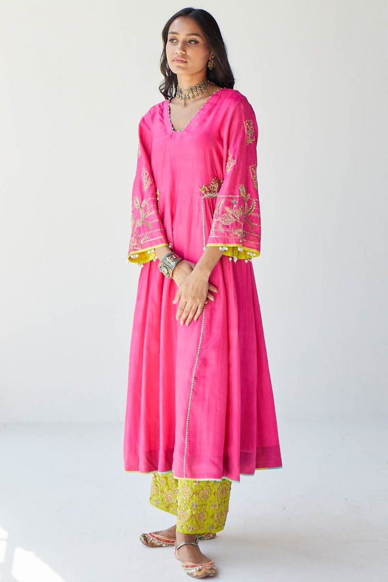 HOT PINK SIDE KALI KURTA SET Kurta Sets by Rajiramniq for women Worldwide