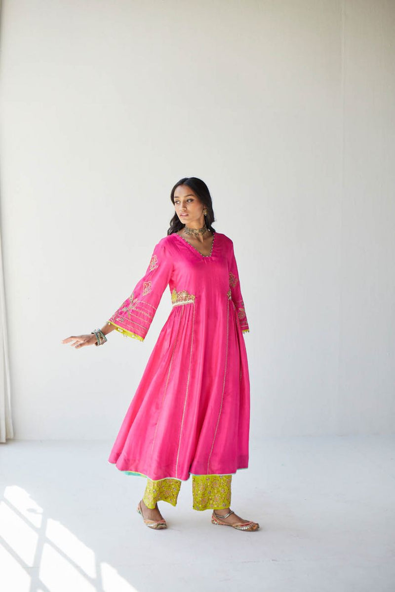 HOT PINK SIDE KALI KURTA SET Kurta Sets by Rajiramniq for women Worldwide
