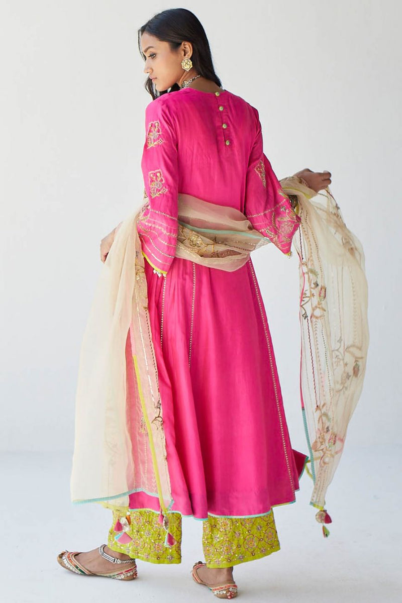 HOT PINK SIDE KALI KURTA SET Kurta Sets by Rajiramniq for women Worldwide