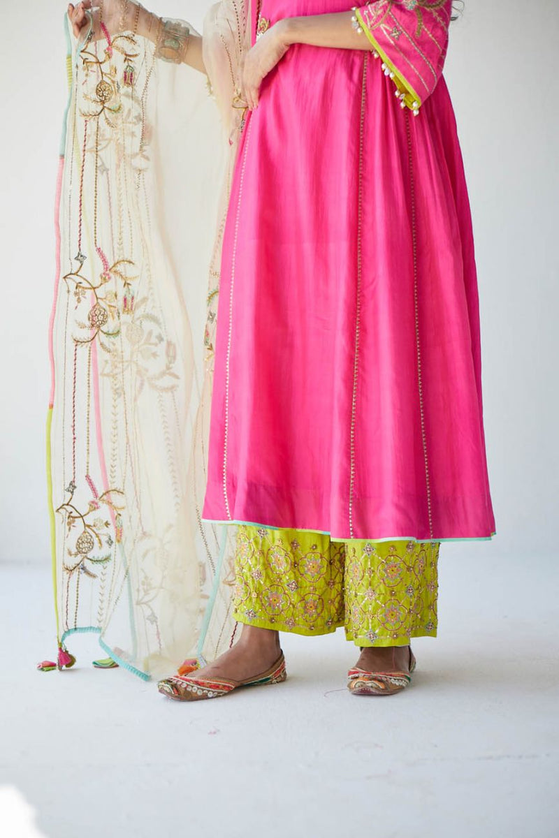 HOT PINK SIDE KALI KURTA SET Kurta Sets by Rajiramniq for women Worldwide