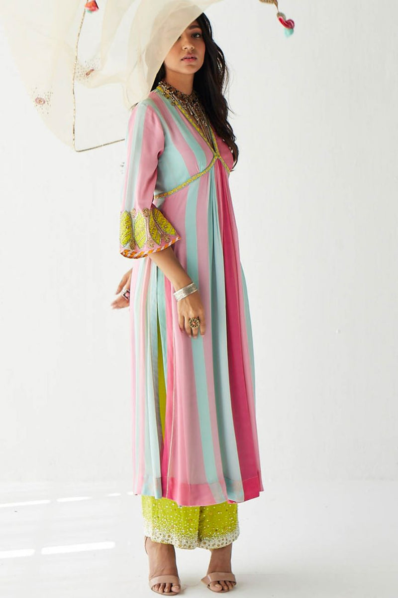 BRIGHT PINK BELL SLEEVE KURTA SET Kurta Sets by Rajiramniq for women Worldwide
