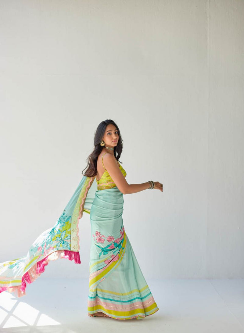 POWDER BLUE ORCHID SARI Sarees by Rajiramniq for women Worldwide