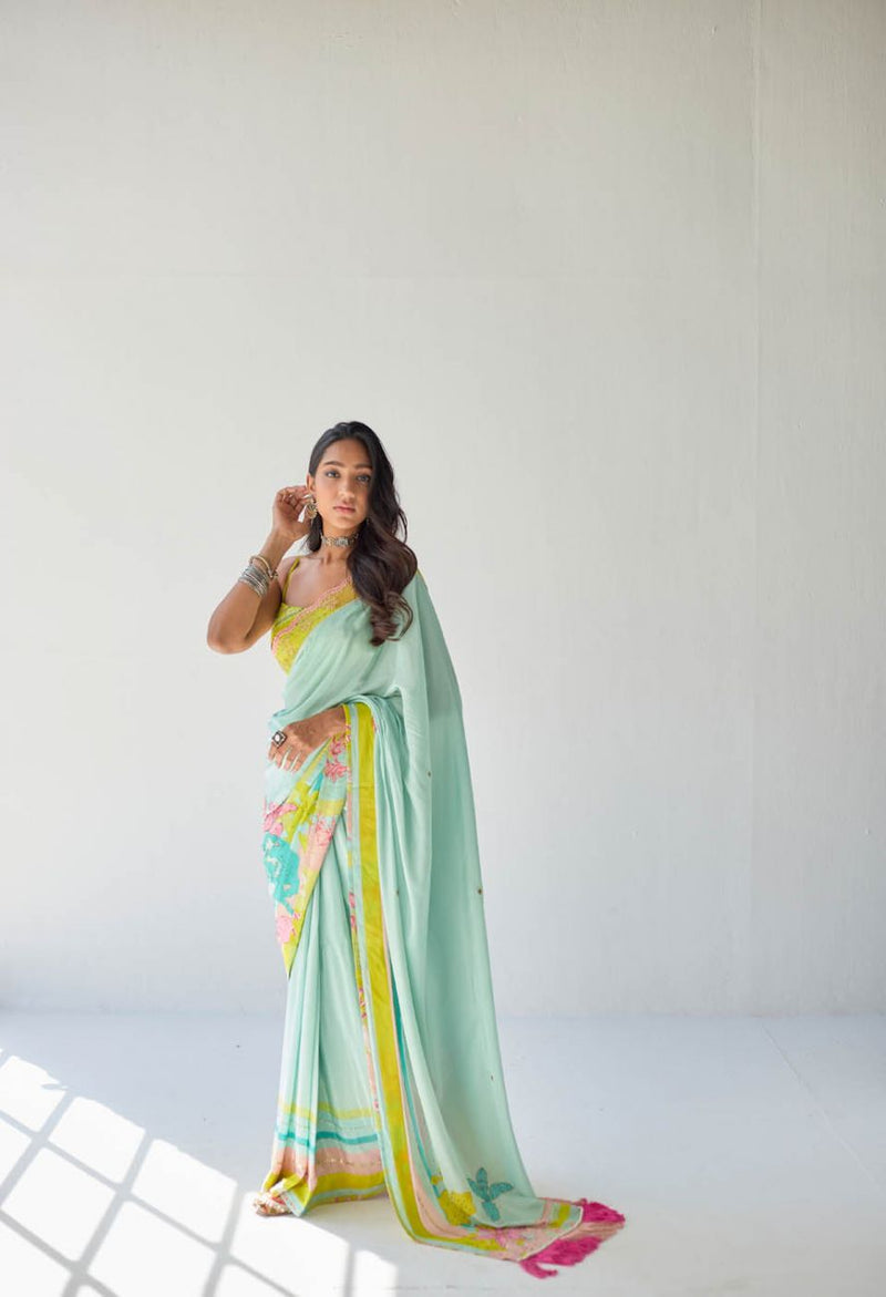 POWDER BLUE ORCHID SARI Sarees by Rajiramniq for women Worldwide