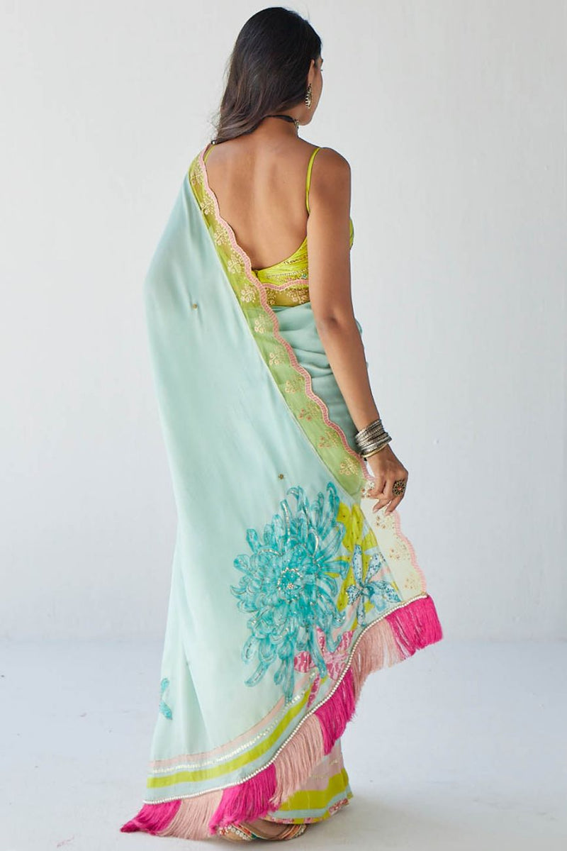 POWDER BLUE ORCHID SARI Sarees by Rajiramniq for women Worldwide