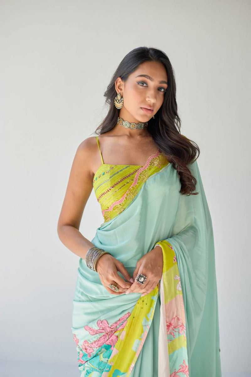 POWDER BLUE ORCHID SARI Sarees by Rajiramniq for women Worldwide