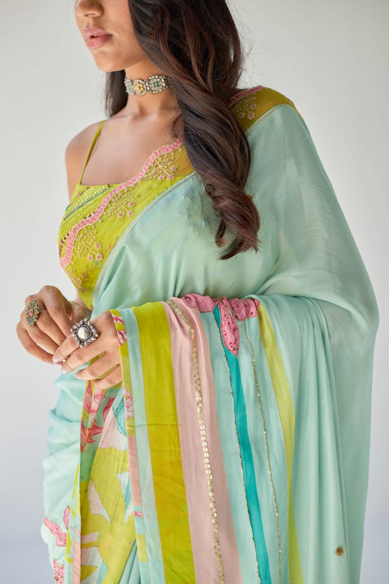 POWDER BLUE ORCHID SARI Sarees by Rajiramniq for women Worldwide