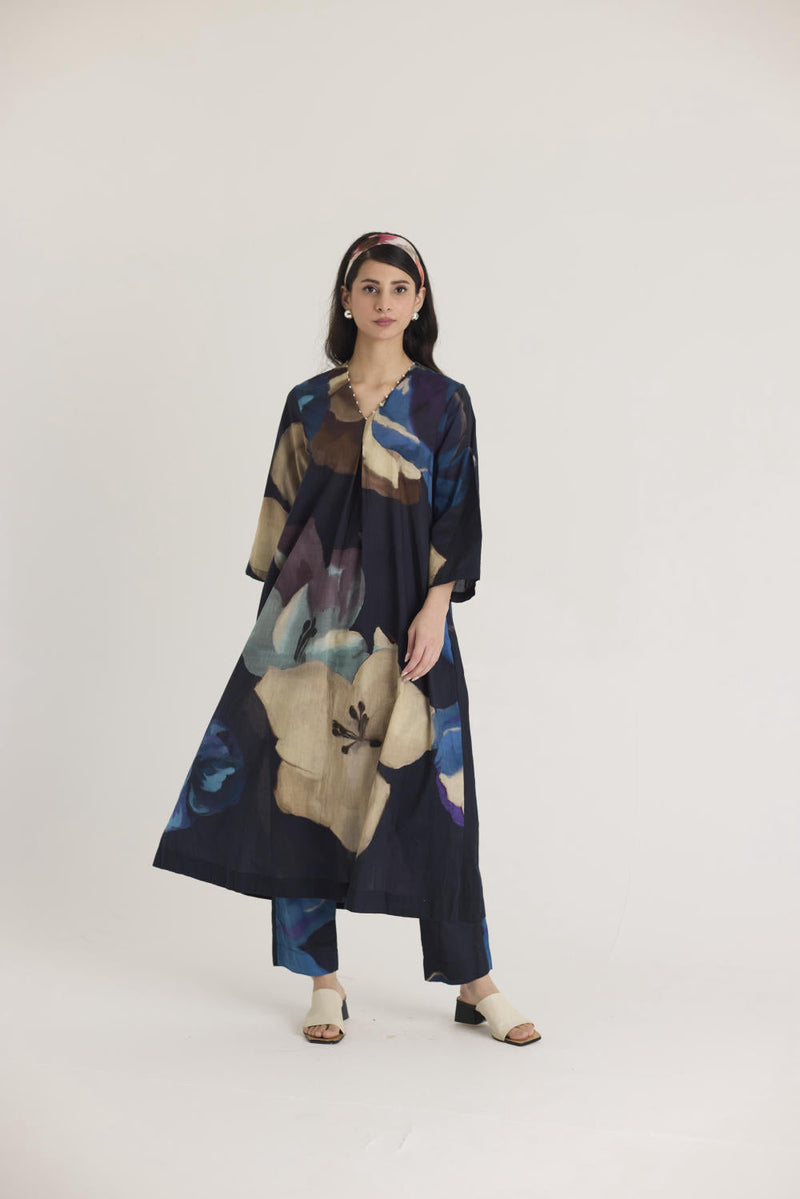 ROCCO LONG KURTA SET cotton by Yam in black color for women Worldwide