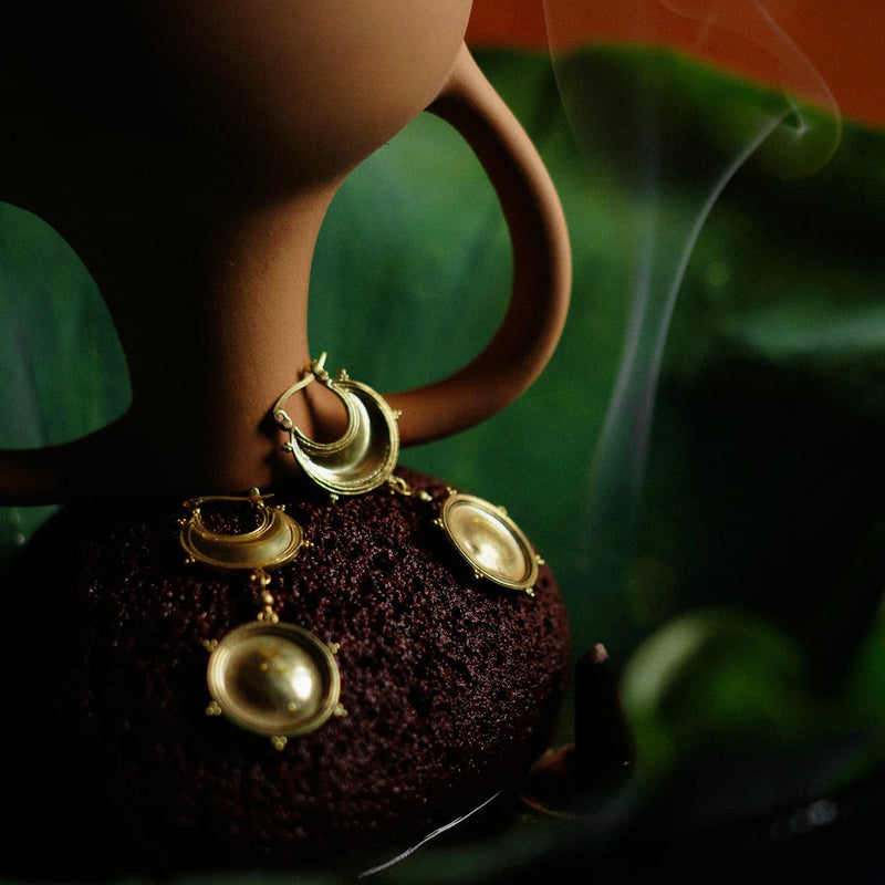 Dichotomy Sun and Moon Danglers brass earring by Surmeyi for women Worldwide