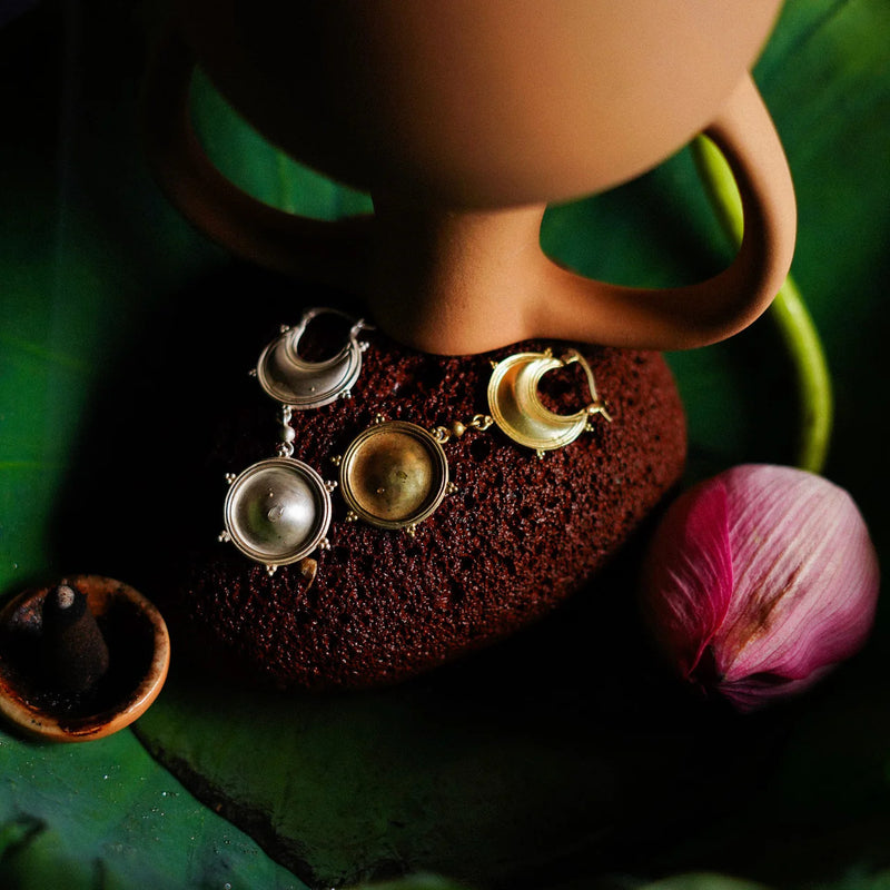 Dichotomy Sun and Moon Danglers brass earring by Surmeyi for women Worldwide