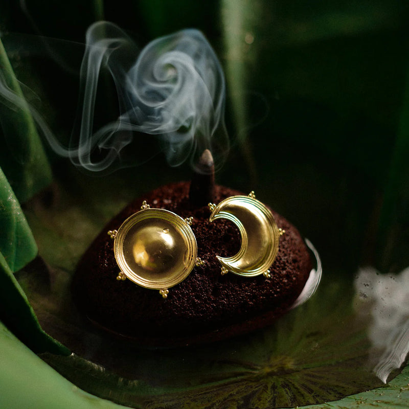 Dichotomy Sun and Moon Studs brass earring by Surmeyi for women Worldwide