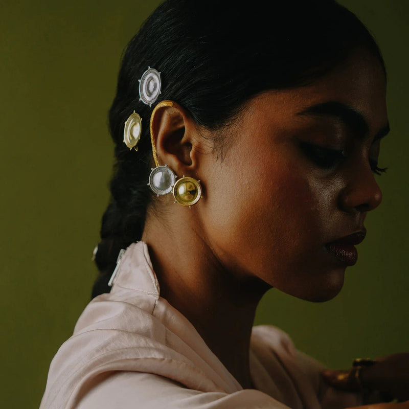 Dichotomy Sun and Moon Studs brass earring by Surmeyi for women Worldwide