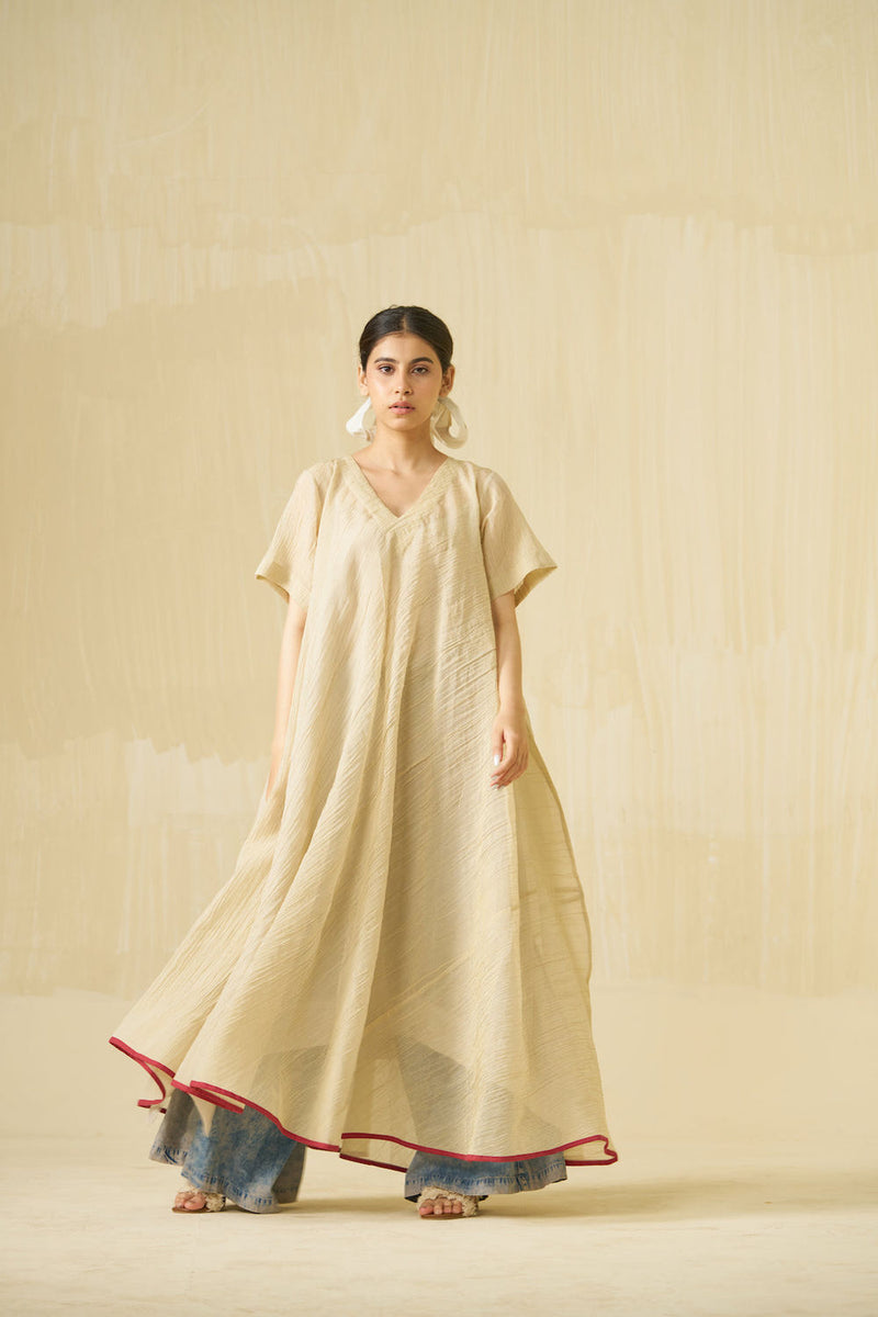Dodo Dress-Champagne Gold crushed silk dress by Stoique in champagne gold for women Worldwide