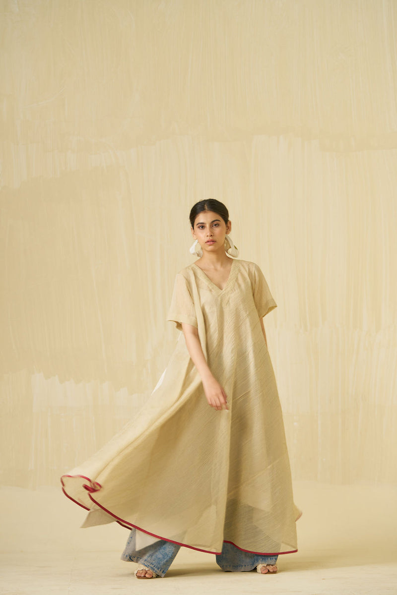 Dodo Dress-Champagne Gold crushed silk dress by Stoique in champagne gold for women Worldwide