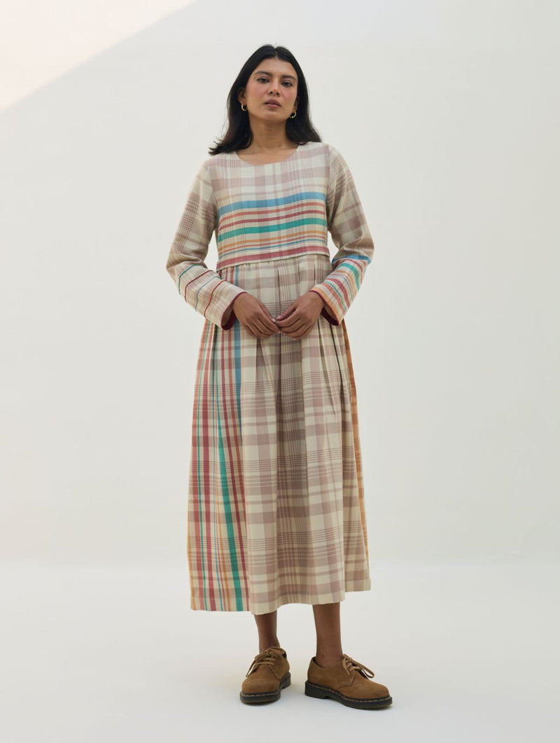 Fiona Merino Wool Pleated Dress - Beige by Manan in beige color for women Worldwide