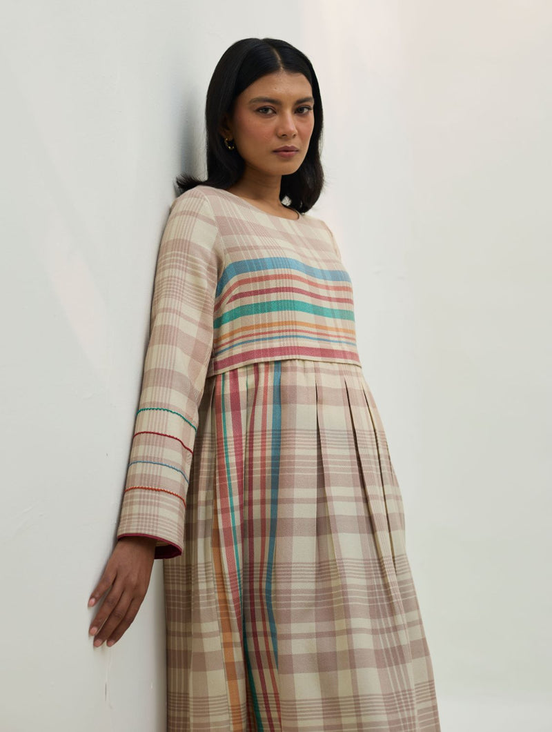 Fiona Merino Wool Pleated Dress - Beige by Manan in beige color for women Worldwide