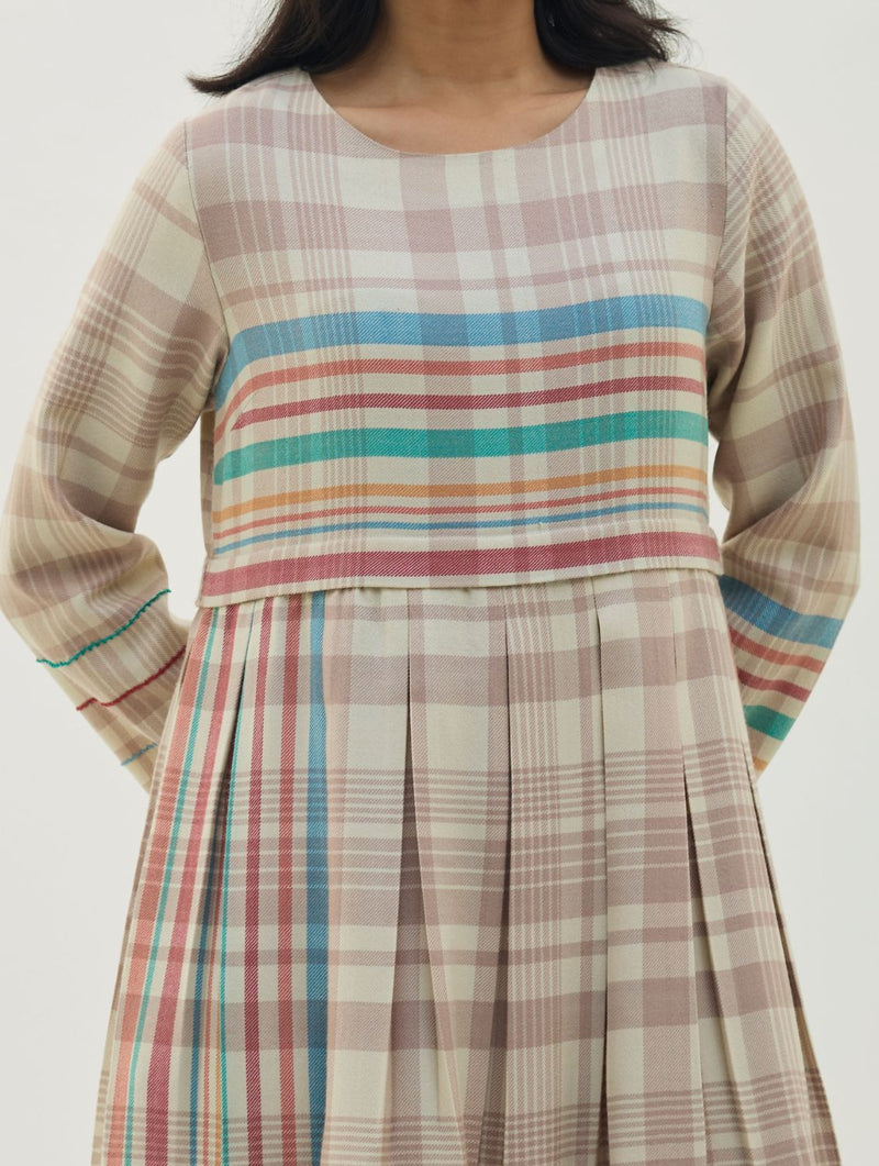 Fiona Merino Wool Pleated Dress - Beige by Manan in beige color for women Worldwide